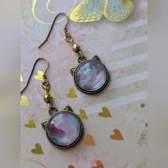 Elegant Cat Ear Drop Earrings - Picture 3 of 3